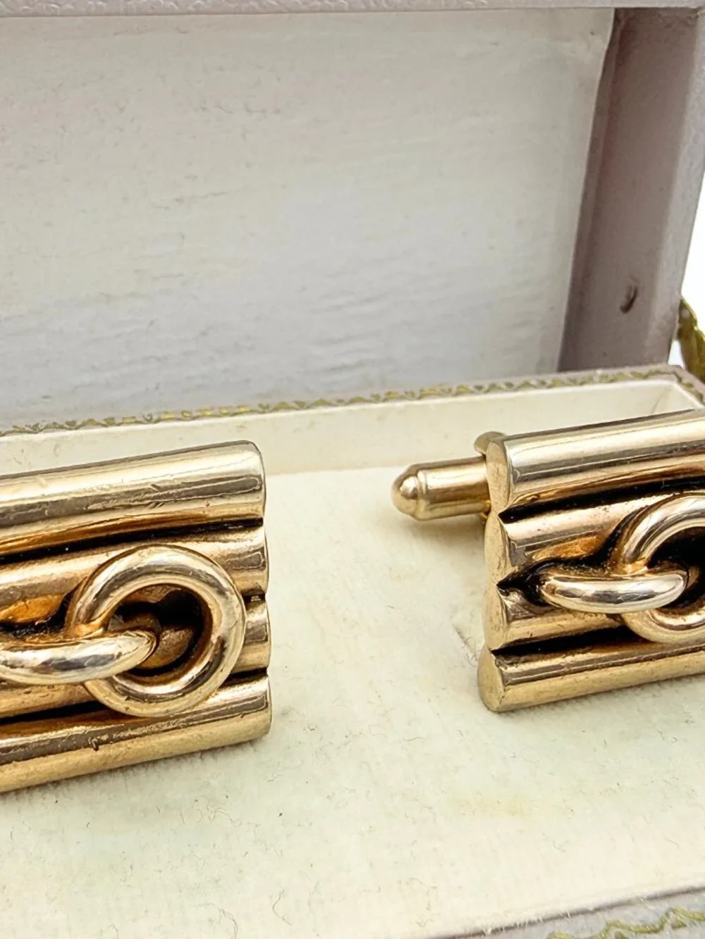 Hickok Signed Retro Modern Rose Gold Plated Stirrup Motif Cufflinks